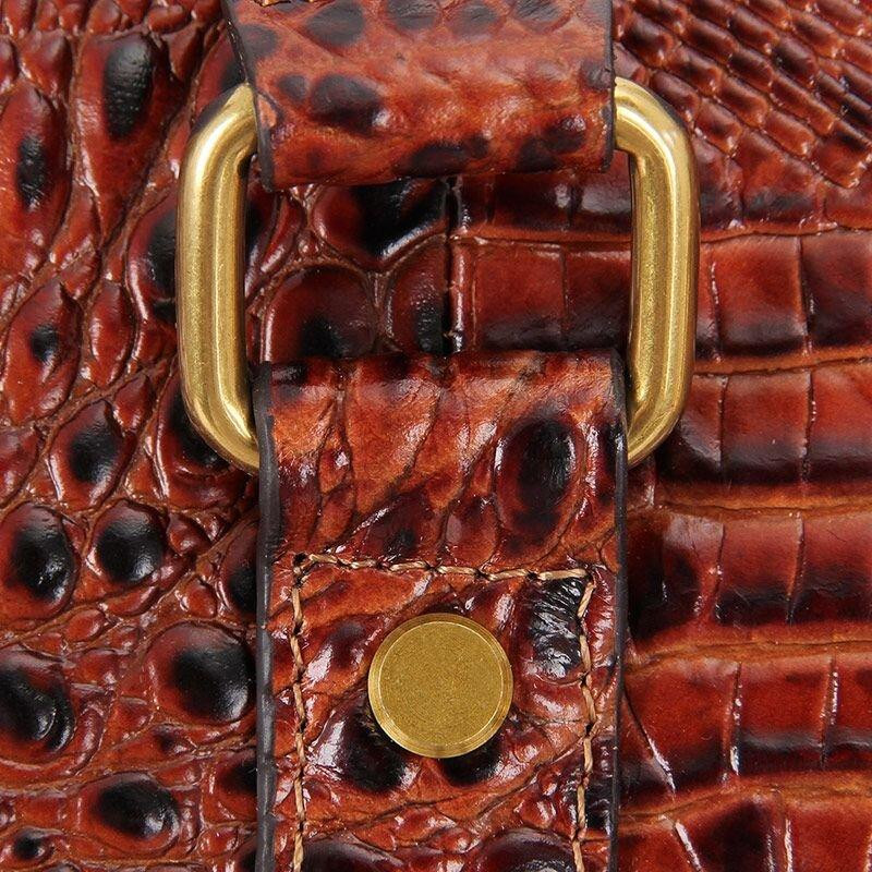 Шкіряна дорожня сумка з тисненням під крокодила для подорожей та відряджень Vintage 14397 Коричнева Київ - фото 19