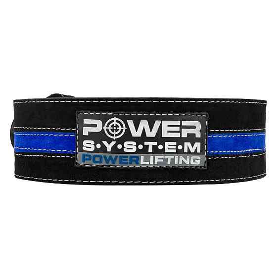 Пояс для пауерліфтингу Power System PS-3800  PowerLifting шкіряний Black/Blue Line M Київ
