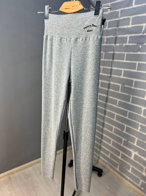 Лосини жіночі A-N 9608 з бавовни дрібний рубчик широкий пояс з вишивкою, сірий, one size Київ - фото 14