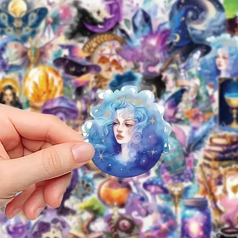 Набір наліпок “Магічний світ” – 50 шт. вінілові наклейки з відьмами, кристалами, чорними котами та зіллям Київ - фото 7
