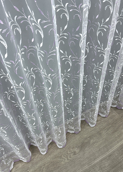 Тюль фатин с вышивкой и люрексом цвет белый с сиреневым 1653т Киев - изображение 7