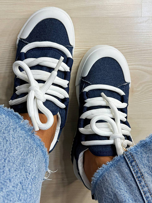 Кеди жіночі Violeta 143-46 джинсові на шнурівці з білою підошвою сині, 37, 23 см Київ - фото 4