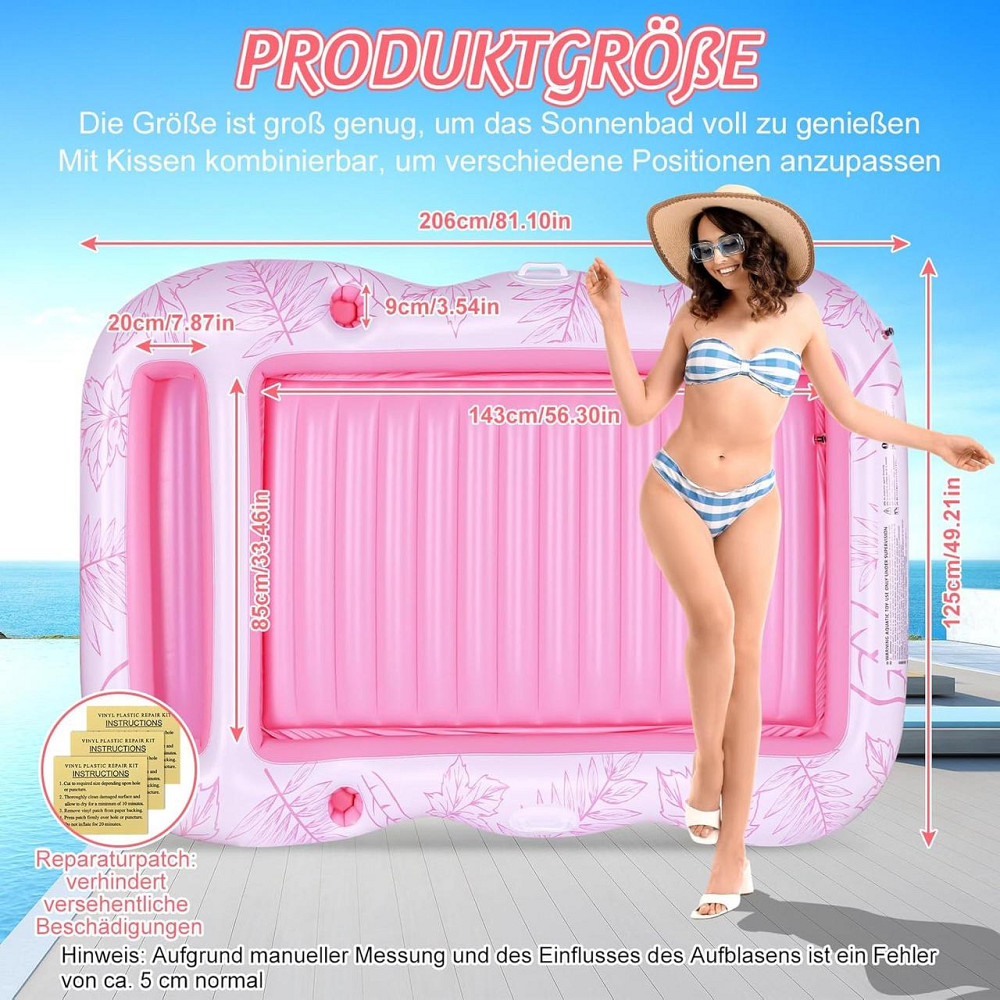 Надувной матрас Lounger Розовый 206×125 см ПВХ 0.3 мм до 160 кг с подголовником и подстаканником, надувной Киев - изображение 6