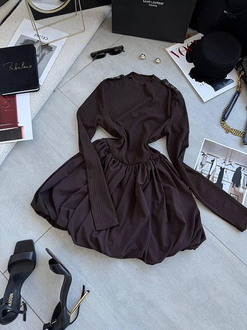 Женское базовое платье с пышной юбочкой рубчик+софт Шоколад, 46/48 Одесса - изображение 5