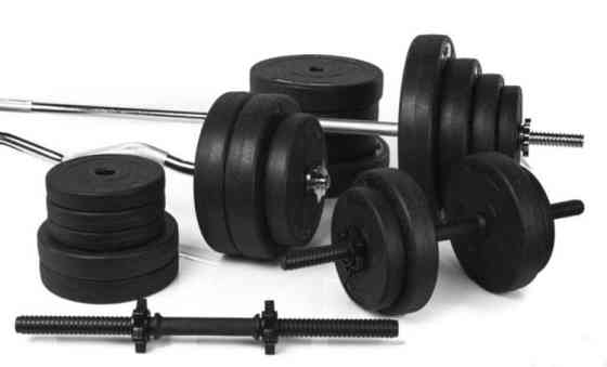 Штанга набірна + W-подібний гриф з гантелями на 85 кг Гантелі, гирі, штанги та диски ударостійкий пластик Київ