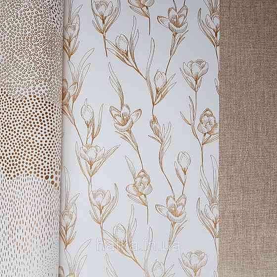 Шпалери вінілові на флізелін Caselio The Place to bed 0.53х10 м ніжні золотисті квіти на білому Київ