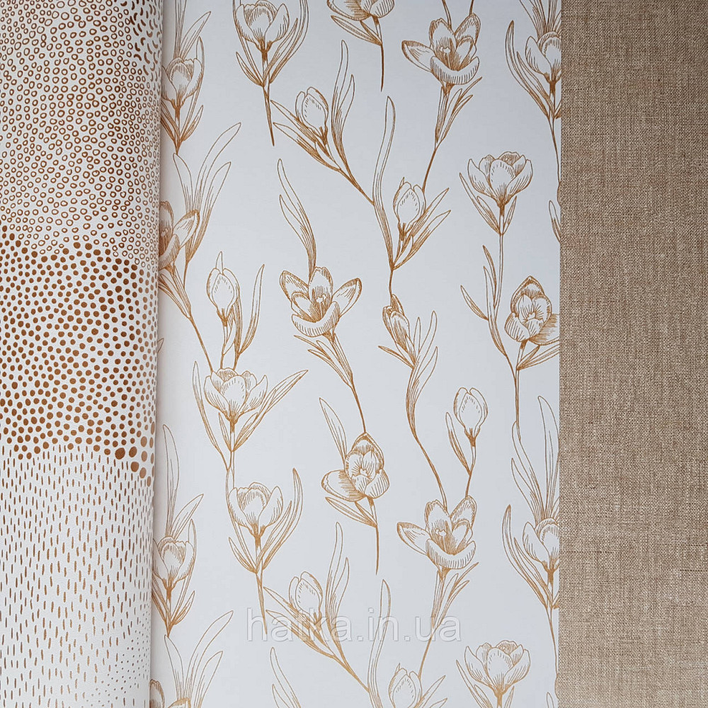 Шпалери вінілові на флізелін Caselio The Place to bed 0.53х10 м ніжні золотисті квіти на білому Київ - фото 2