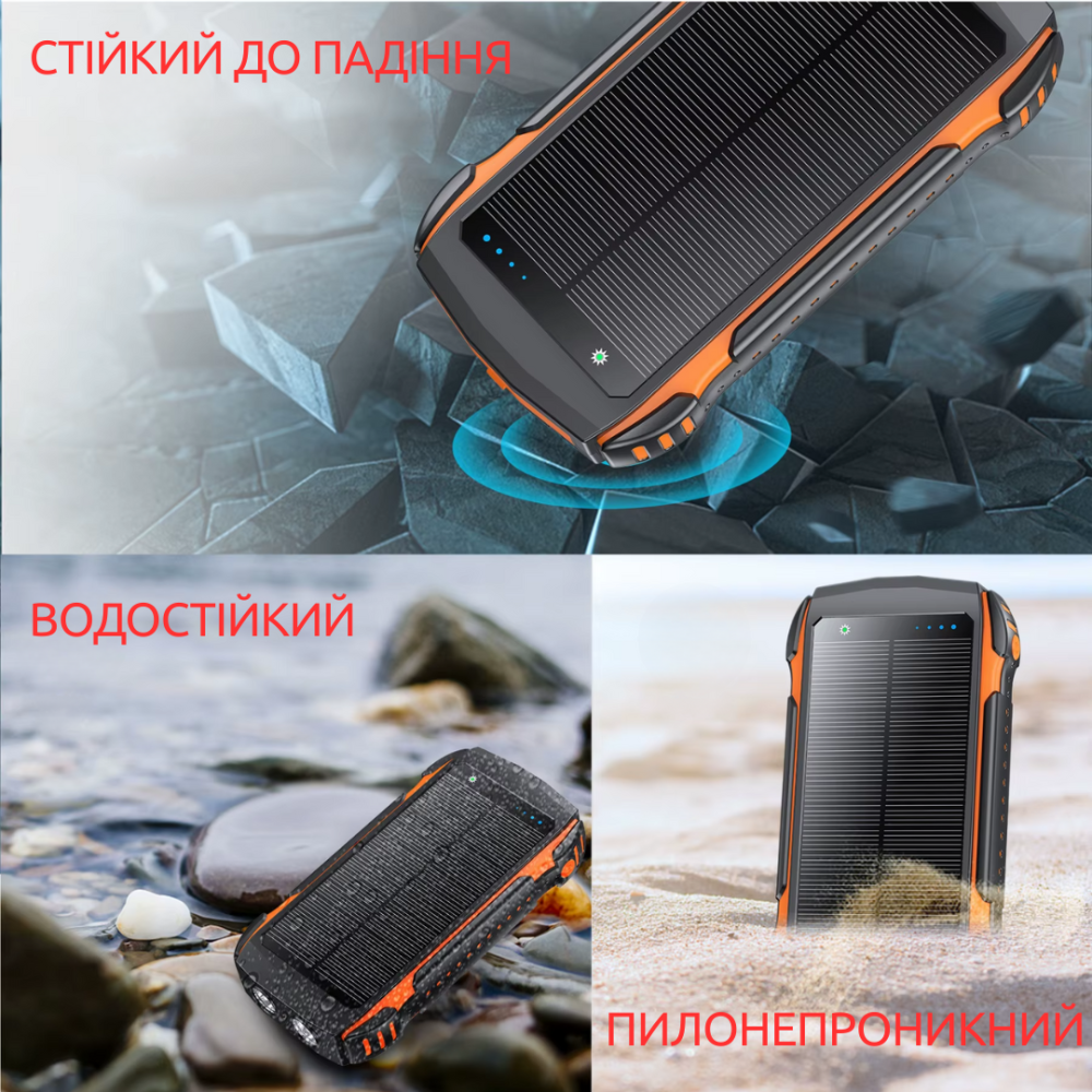 Павербанк на сонячній батареї 20000мАг, УМБ Powerbank з кабелями, ліхтариком і швидкою зарядкою Blue Кам'янець-Подільський - фото 6