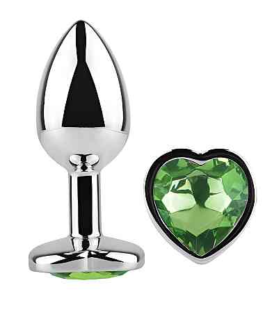 Анальна пробка з кристалом EGZO - Silver Heart Plug Green size S Sex Aura Київ