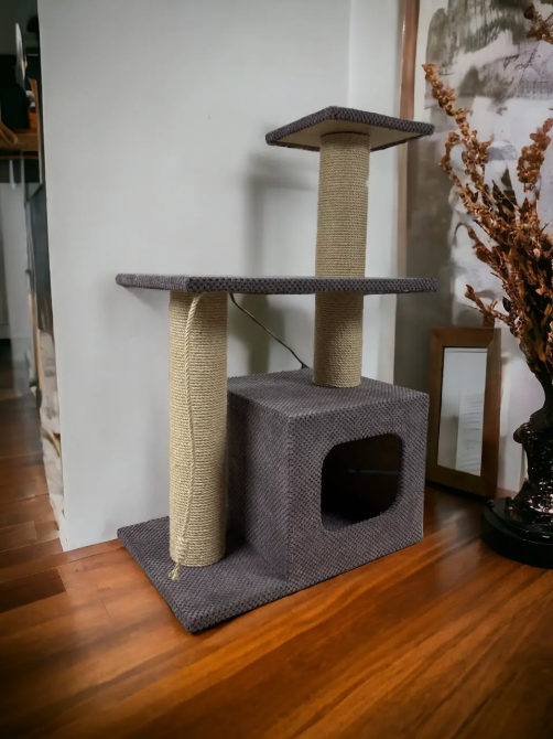 Когтеточка дряпка с домиком и лежанкой 85х55х35 см джутовая для кота, мебельный велюр Киев - изображение 1