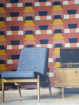 Шпалери вінілові Lutece Bensimon абстракція геометрія фігури яскраві жовті рожеві чорні на теракотовому Київ