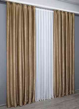 Комплект готовых штор VR-Textil Лен Парма № 1354ш Темно-золотистый 150х270 см 2 шт (33-0194) Киев
