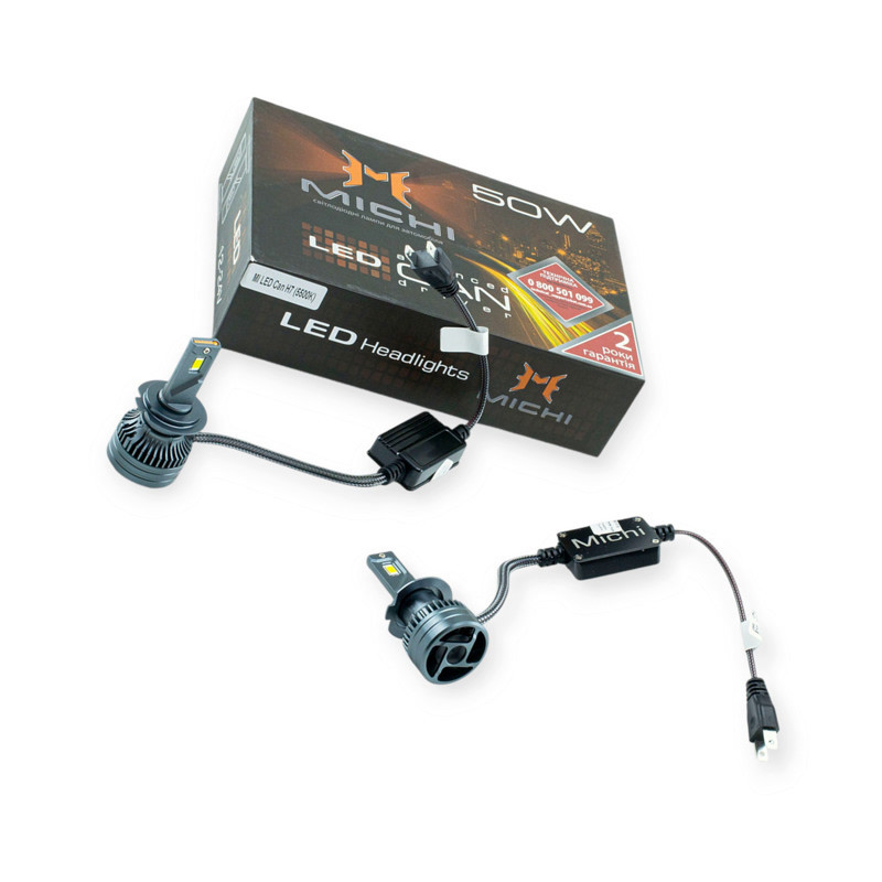 Автолампа LED H7 12V-24V MICHI Can 50W 5000K 5300L з обманкою радіатор з вентилятором Мукачево - фото 1