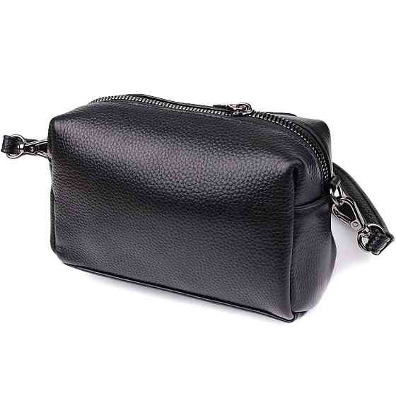 Модная женская сумка из натуральной кожи с актуальным декором Черный (Vintage) Киев