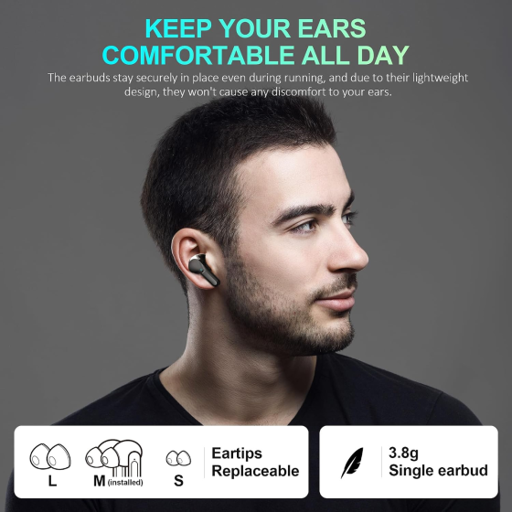 Беспроводные наушники Bluetooth 5.3 Hi-Fi, 13 мм, CVC, до 35 часов работы, 15 м, 3,8 г, быстрая зарядка, LED-дисплей Киев
