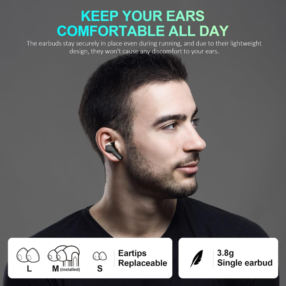 Беспроводные наушники Bluetooth 5.3 Hi-Fi, 13 мм, CVC, до 35 часов работы, 15 м, 3,8 г, быстрая зарядка, LED-дисплей Киев - изображение 5
