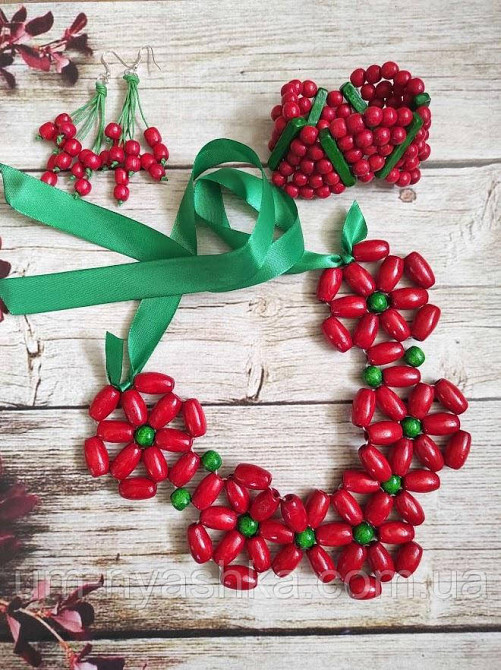 Намисто дерев'яне червоно-зелене кольє Кривий Ріг - фото 1