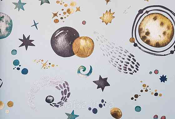 Шпалери флізелінові еко Rasch Kids World 0.53х10 дитячі планети сузір'я зірки метеорити на блакитному Київ