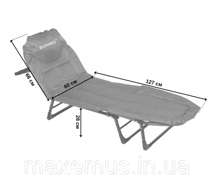 Раскладное кресло шезлонг кровать Bonro 200 см Садовый лежак пляжный шезлонг темно серый Мостиска - изображение 7