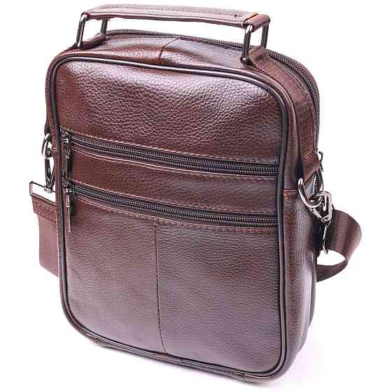 Зручна чоловіча сумка з ручкою шкіряна 21276 Vintage Коричнева Київ