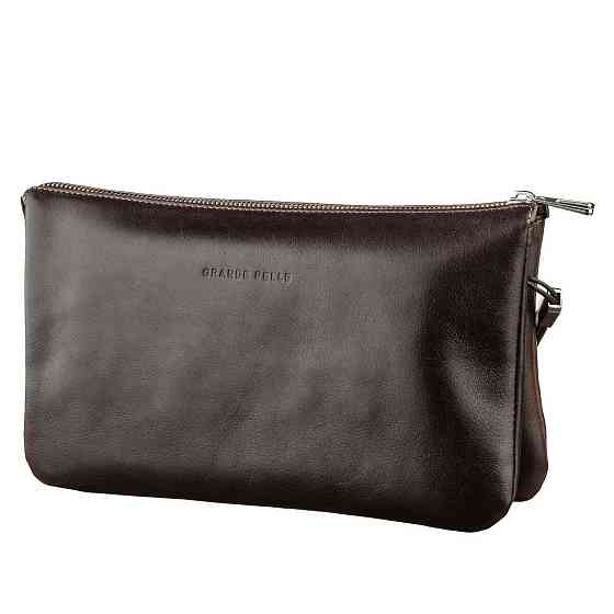 Барсетка мужская GRANDE PELLE 11263 в гладкой коже Коричневая Киев