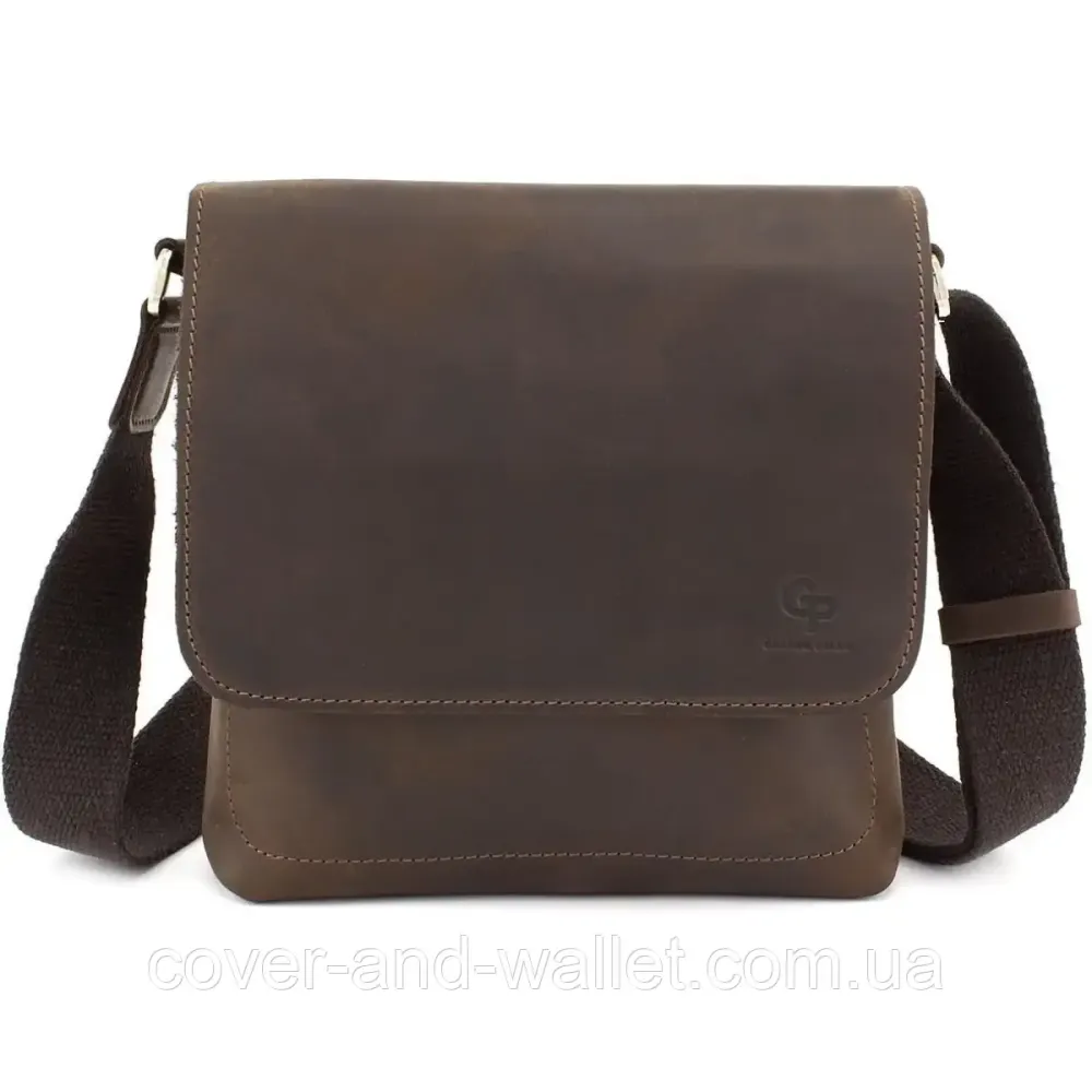 Коричневая наплечная сумка на магнитах из винтажной кожи Grande Pelle 754120 Киев - изображение 5