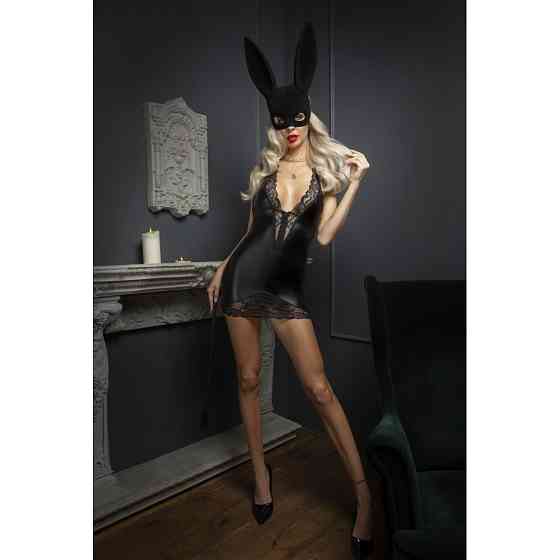 Виниловое мини-платье L F283 Noir Handmade, с кружевом, черное Sex Aura Киев