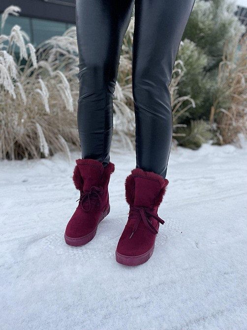 Violeta Черевики жіночі Violeta бордові еко-замша з хутром висота 16.5см підошва 2.5см розмір 3 Коломия - фото 2
