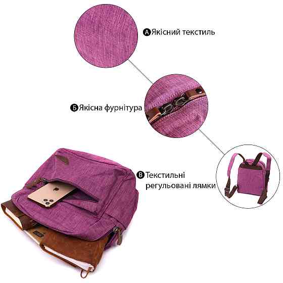 Красочный женский рюкзак из текстиля Vintage 22243 Фиолетовый Киев