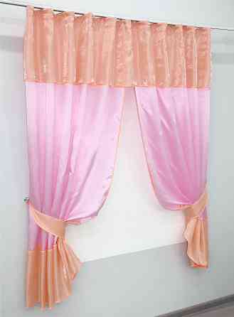 Кухонные шторы VR-Textil № 073к с ламбрекеном и подхватами розовый с персиковым 270х170 см (52-0209) Киев