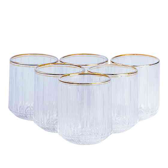 Набір склянок скляних 6 штук по 315 мл прозорий із золотим обідком HP553 Коломыя