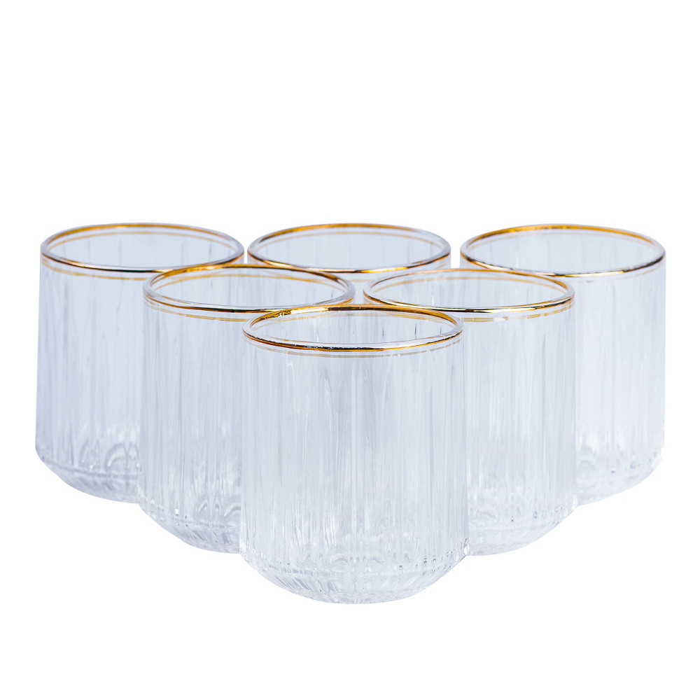 Набір склянок скляних 6 штук по 315 мл прозорий із золотим обідком HP553 Коломия - фото 1