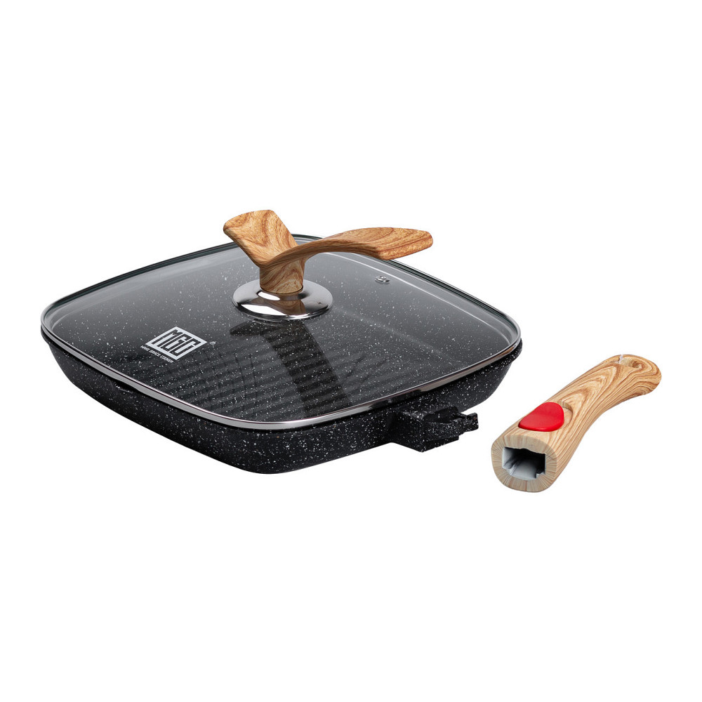 Квадратная сковорода-гриль 24 см с крышкой черная Киев - изображение 5