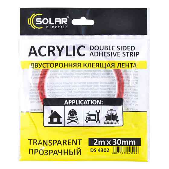 Стрічка клеюча двостороння Solar, ACRYLIC (VHB), прозора, 30ммx2м Київ