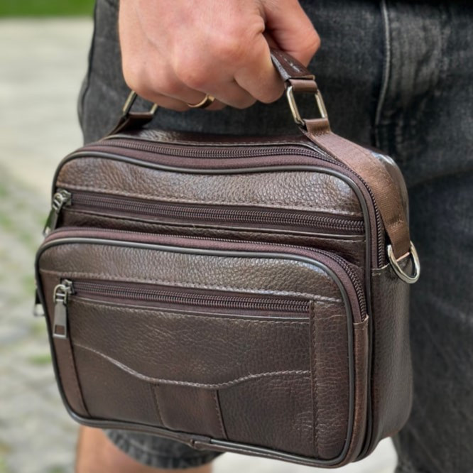 Чоловіча шкіряна сумка барсетка 24×16×6.5, месенджер через плече з коричневою ручкою BEXHILL 61881B Київ - фото 1