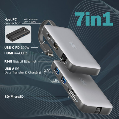 Порт-репликатор Digitus USB-C > HDMI/2xUSB-A/USB-C/SD/MicroSD/RJ54, Travel (DA-70916) Винница - изображение 10