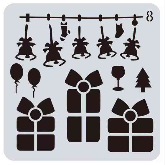 Трафарет новогодний на окно Подарки 15 на 15 см серый Киев