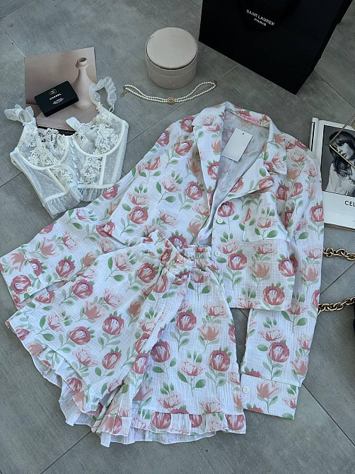 Женская принтованная пижама двойка из натурального муслина Молочный 2, 44/46 Одесса - изображение 1