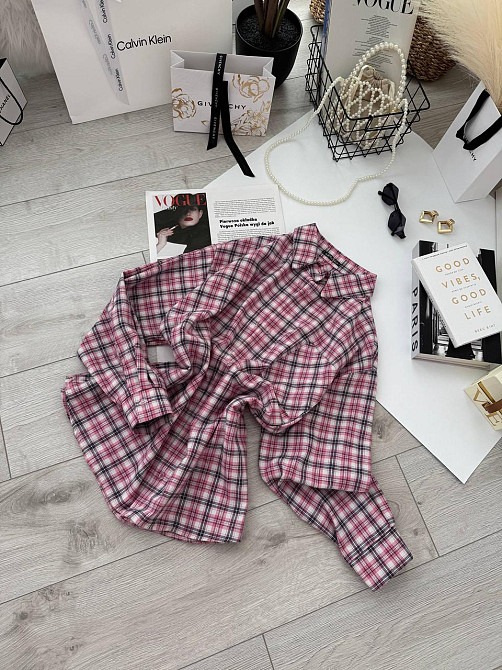 Жіноча базова сорочка оверсайз у карту Рожевий Одеса - фото 2