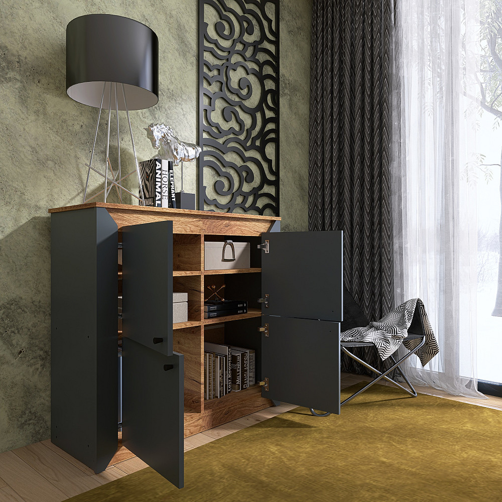 Тумба 4-х дверная закритая Эверест Нордик-980 98х38х92 см Графит + Дуб крафт золотой (DTM-5528) Днепр - изображение 5