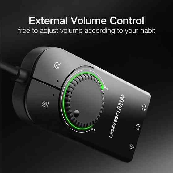Зовнішня звукова карта Ugreen USB 2.0 c регулятором гучності CM129 (Чорна, 1м) Николаев