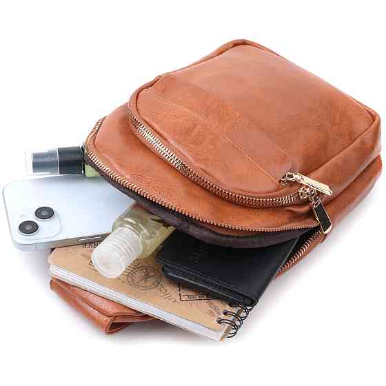 Невелика жіноча сумка з однією лямкою через плече з гладкої екошкіри Рудий (Vintage) Київ