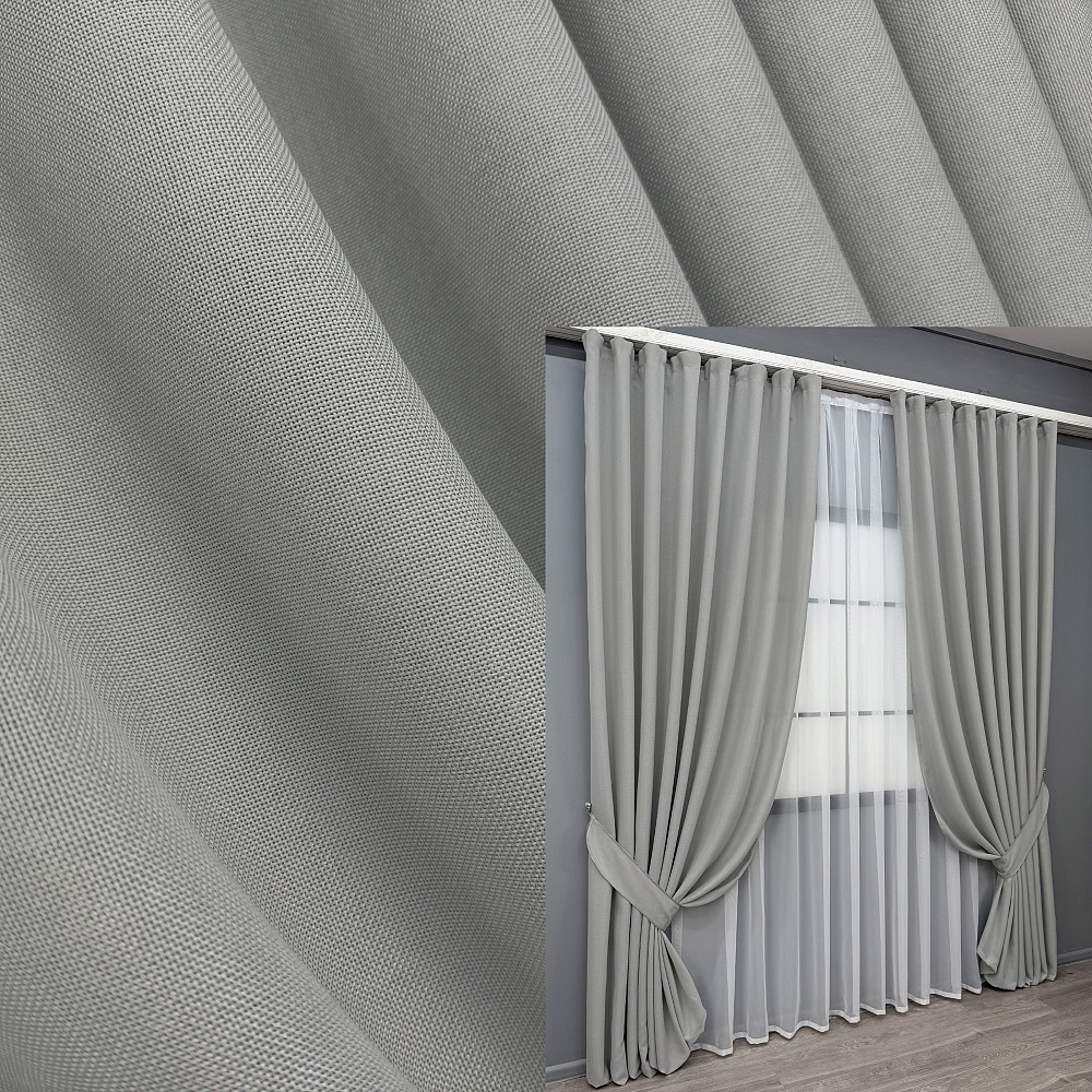 Комплект готовых штор VR-Textil Лен Мешковина № 2062ш Светло-серый 100х280 см 2 шт (31-0073) Киев - изображение 1