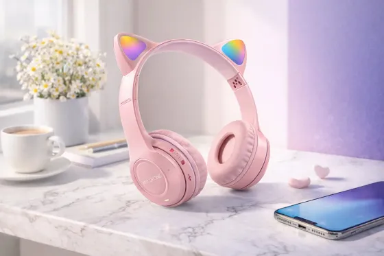 Беспроводные наушники с кошачьими ушками и лед подсветкой Cat Ear Y47 Led, Bluetooth наушники с микрофоном Розовый Коломыя