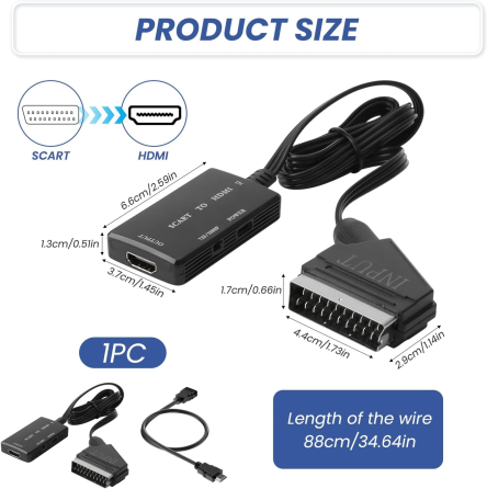 Конвертер SCART–HDMI 1080P з USB-кабелем, відео-аудіо адаптер для телевізора, проєктора, DVD, VHS і приставок Київ