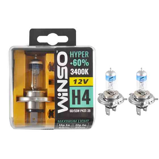 Галогенова лампа Winso H4 12V 60/55W P43t-38 SET HYPER +60% 2шт Львів