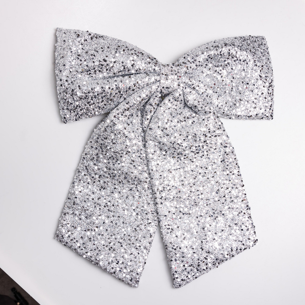 Бант новорічний для декору з паєтками на ялинку 55×70 (см) Сріблястий CR-2-25 Київ - фото 1