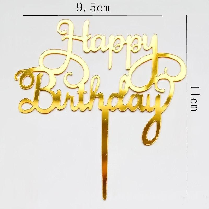 Топер для торта Happy Birthday дзеркальний золотий декоративний на День народження Київ - фото 2