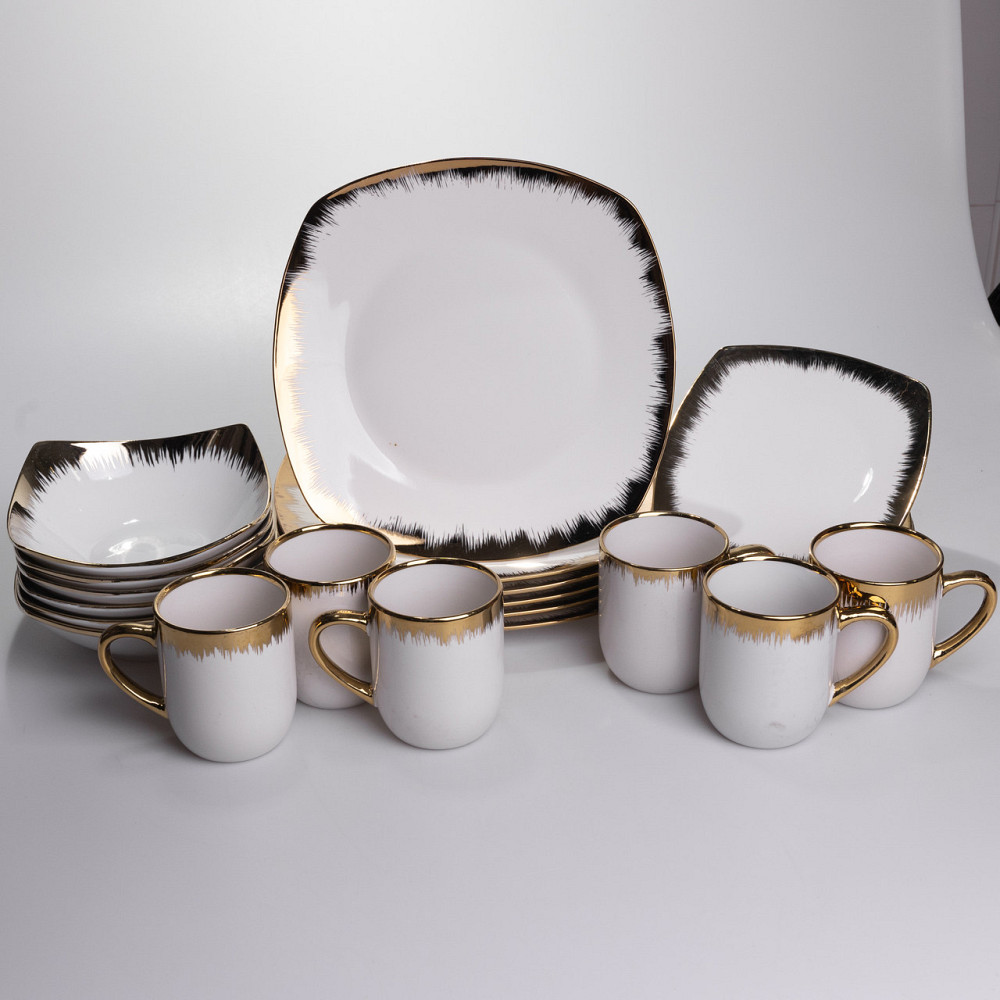 Yiwu Столовий набір посуду тарілок і чашок 24 предмети на 6 персон «Геометрія» порцеляновий SD- Коломия - фото 1