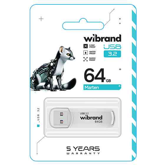 Flash Wibrand USB 3.2 Gen1 Marten 64GB White (WI3.2/MA64P10W) Київ